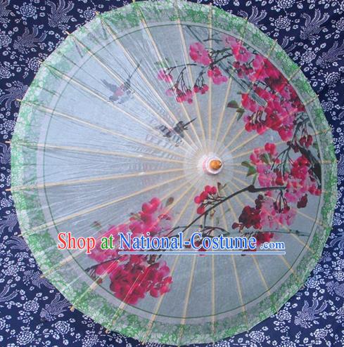 Handmade China Traditional Folk Dance Umbrella Printing Plum Blossom Green Oil-paper Umbrella Stage Performance Props Umbrellas