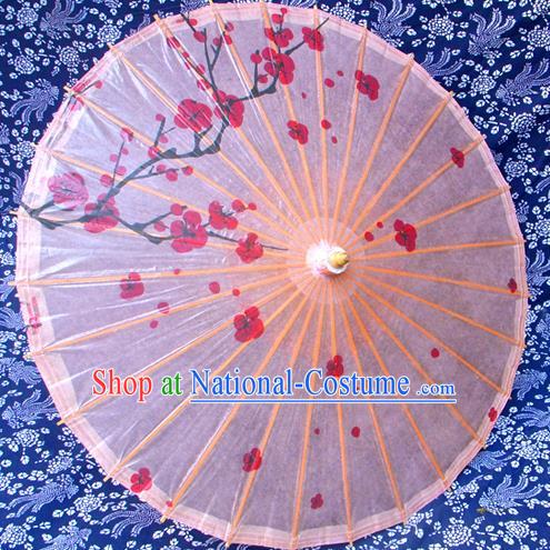 China Traditional Folk Dance Paper Umbrella Hand Painting Plum Blossom Pink Oil-paper Umbrella Stage Performance Props Umbrellas