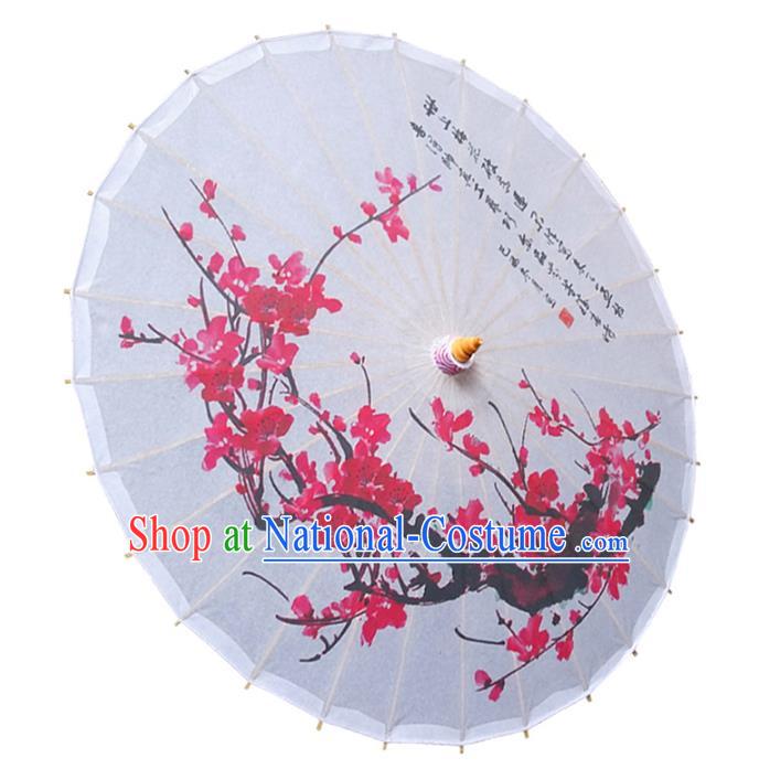 China Traditional Folk Dance Paper Umbrella Hand Painting Plum Blossom White Oil-paper Umbrella Stage Performance Props Umbrellas