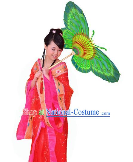 China Traditional Folk Dance Paper Umbrella Green Butterfly Shape Oil-paper Umbrella Stage Performance Props Umbrellas