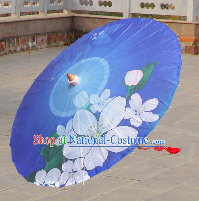 China Traditional Folk Dance Paper Umbrella Hand Painting Flower Blue Oil-paper Umbrella Stage Performance Props Umbrellas