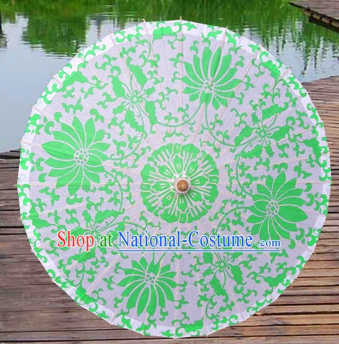 China Traditional Folk Dance Paper Umbrella Hand Painting Lotus Green Oil-paper Umbrella Stage Performance Props Umbrellas