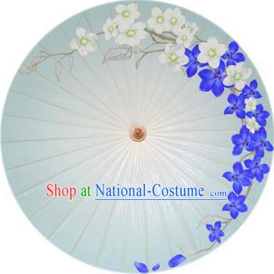 Handmade China Traditional Folk Dance Umbrella Printing Blue Flowers Oil-paper Umbrella Stage Performance Props Umbrellas