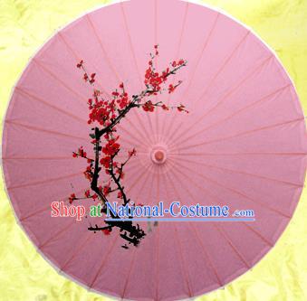 Handmade China Traditional Folk Dance Umbrella Ink Painting Plum Blossom Pink Oil-paper Umbrella Stage Performance Props Umbrellas