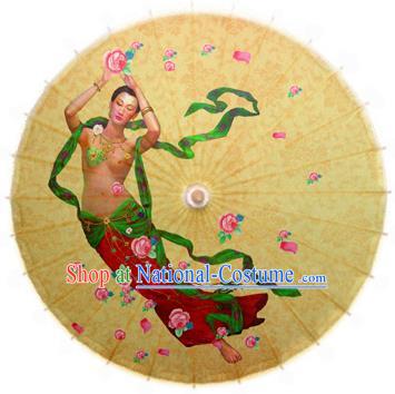 China Traditional Folk Dance Umbrella Hand Painting Flying Fairy Oil-paper Umbrella Stage Performance Props Umbrellas