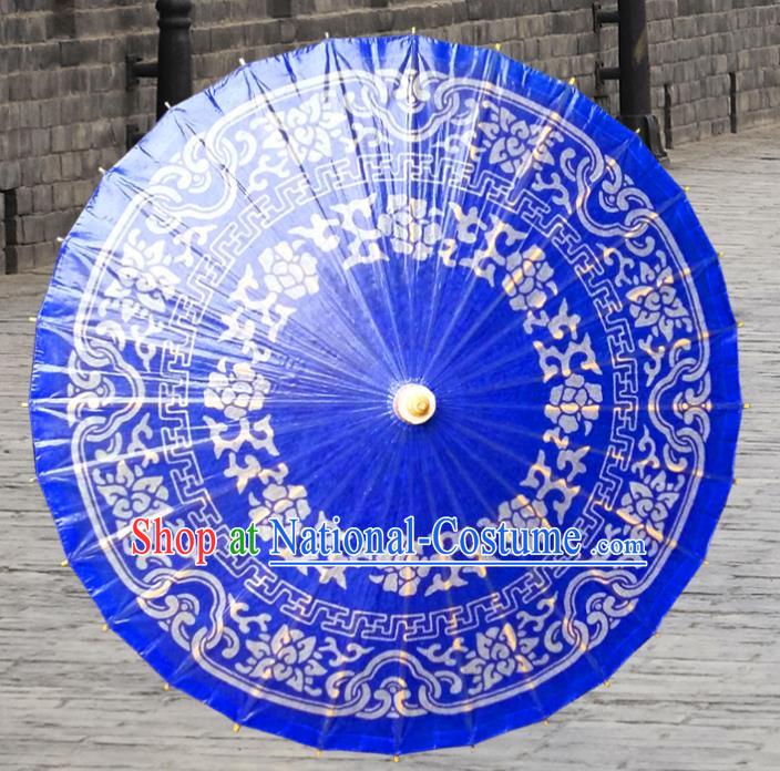 Handmade China Traditional Folk Dance Umbrella Stage Performance Props Umbrellas Printing Blue Oil-paper Umbrella