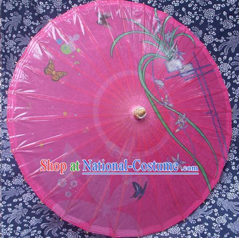 Handmade China Traditional Folk Dance Umbrella Stage Performance Props Umbrellas Printing Orchid Pink Oil-paper Umbrella