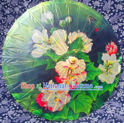 Handmade China Traditional Folk Dance Umbrella Stage Performance Props Umbrellas Printing Peony Green Oil-paper Umbrella