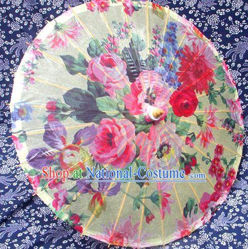 Handmade China Traditional Folk Dance Umbrella Stage Performance Props Umbrellas Printing Flowers Oil-paper Umbrella