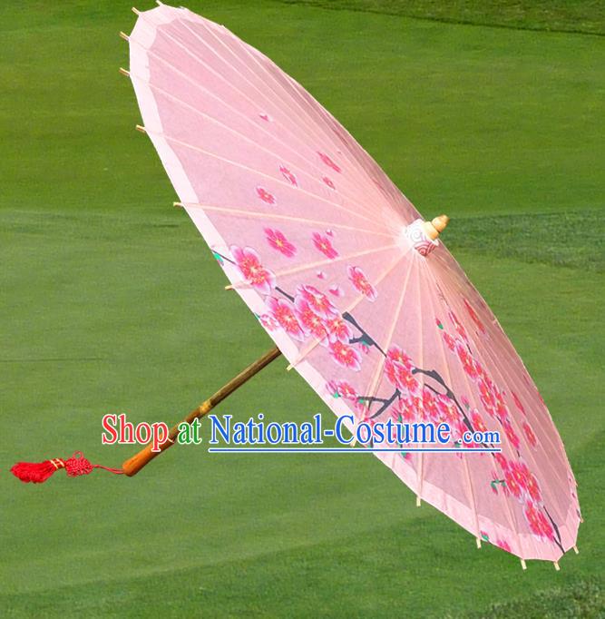 Handmade China Traditional Folk Dance Umbrella Stage Performance Props Umbrellas Printing Wintersweet Pink Oil-paper Umbrella