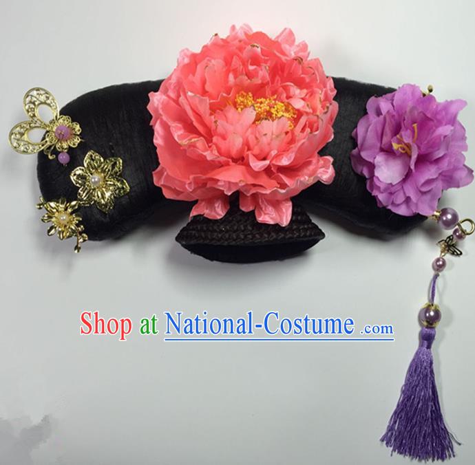 Asian China Handmade Classical Qing Dynasty Manchu Palace Lady Wig and Hair Accessories