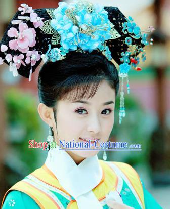 Asian China Handmade Classical Qing Dynasty Manchu Palace Princess Wig and Hair Accessories