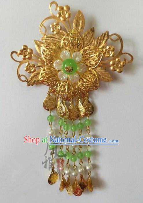 Asian China Handmade Classical Hair Accessories Hairpins Green Beads Tassel Step Shake