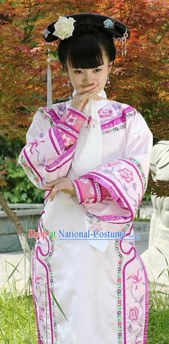 Traditional Chinese Ancient Qing Dynasty Princess Manchu Palace Lady Embroidered Costume for Women