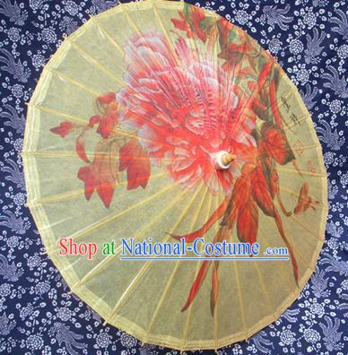 Handmade China Traditional Folk Dance Umbrella Stage Performance Props Umbrellas Printing Flowers Yellow Oil-paper Umbrella