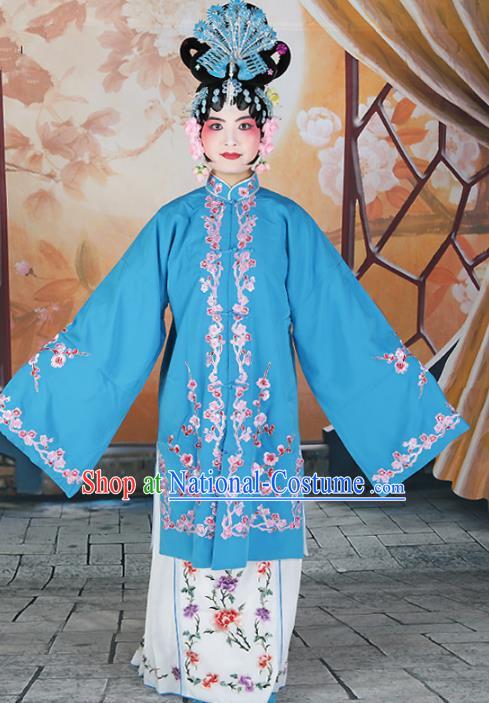 Chinese Beijing Opera Actress Princess Embroidered Blue Costume, China Peking Opera Diva Embroidery Clothing