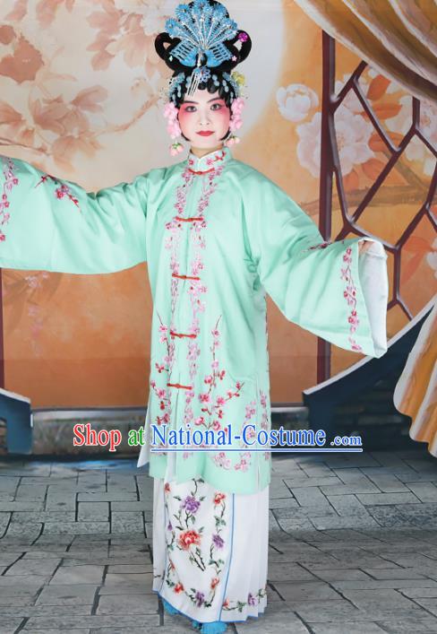 Chinese Beijing Opera Actress Princess Embroidered Green Costume, China Peking Opera Diva Embroidery Clothing