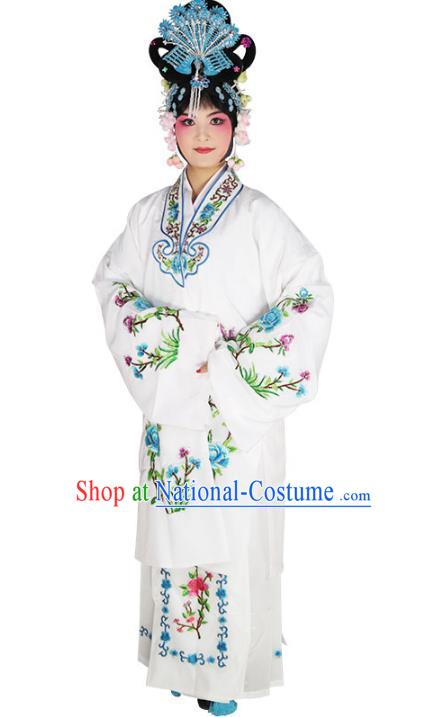 Chinese Beijing Opera Actress Princess Embroidered White Costume, China Peking Opera Diva Embroidery Clothing