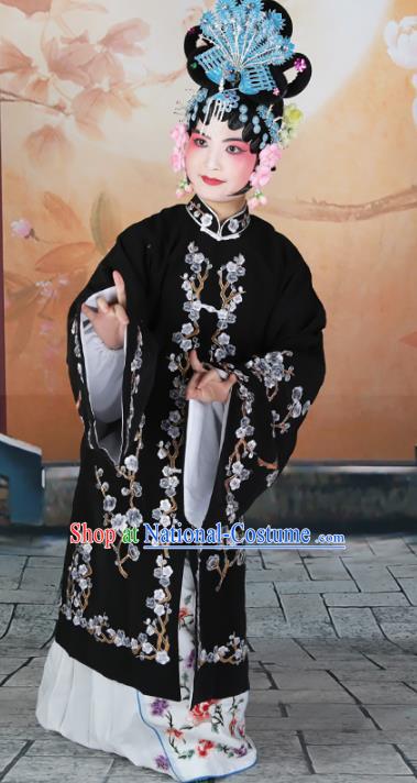 Chinese Beijing Opera Actress Princess Embroidered Black Costume, China Peking Opera Diva Embroidery Wintersweet Clothing