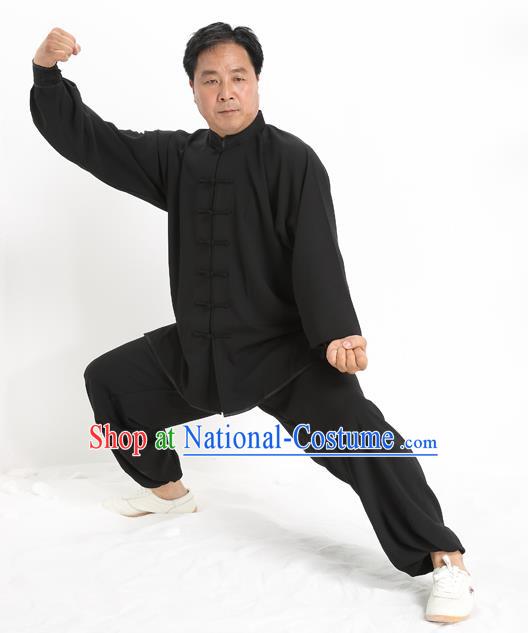 Top Grade Chinese Kung Fu Costume Tai Ji Training Black Uniform, China Martial Arts Gongfu Clothing for Men