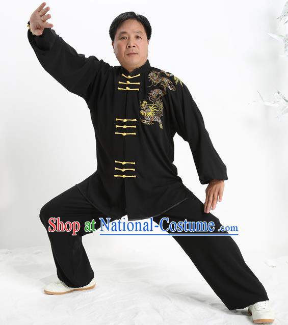 Top Grade Chinese Kung Fu Costume Tai Ji Training Uniform, China Martial Arts Gongfu Printing Dragon Clothing for Men