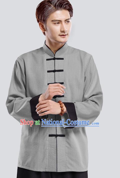 Top Grade Chinese Kung Fu Costume Tai Ji Training Grey Uniform, China Martial Arts Tang Suit Gongfu Clothing for Men