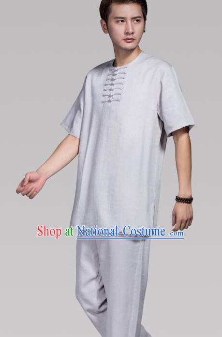 Top Grade Chinese Kung Fu Costume Tai Ji Training Grey Uniform, China Martial Arts Tang Suit Gongfu Clothing for Men