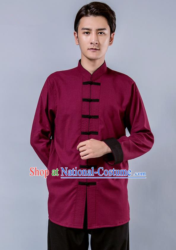 Top Grade Chinese Kung Fu Costume Tai Ji Training Wine Red Uniform, China Martial Arts Tang Suit Gongfu Clothing for Men