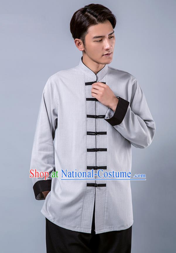 Top Grade Chinese Kung Fu Costume Tai Ji Training Grey Uniform, China Martial Arts Tang Suit Gongfu Clothing for Men