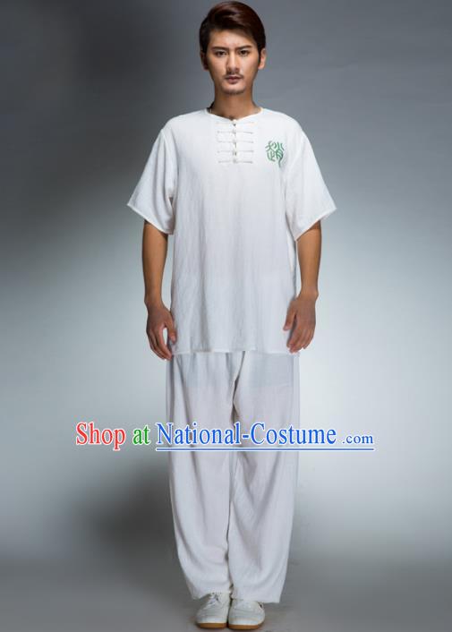 Top Grade Chinese Kung Fu Costume Tai Ji Training Linen Uniform, China Martial Arts Gongfu Clothing for Men