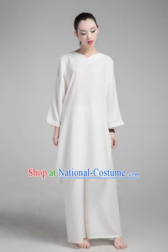 Top Grade Chinese Kung Fu Costume Martial Arts Uniform, China Tai Ji Wushu White Clothing for Women