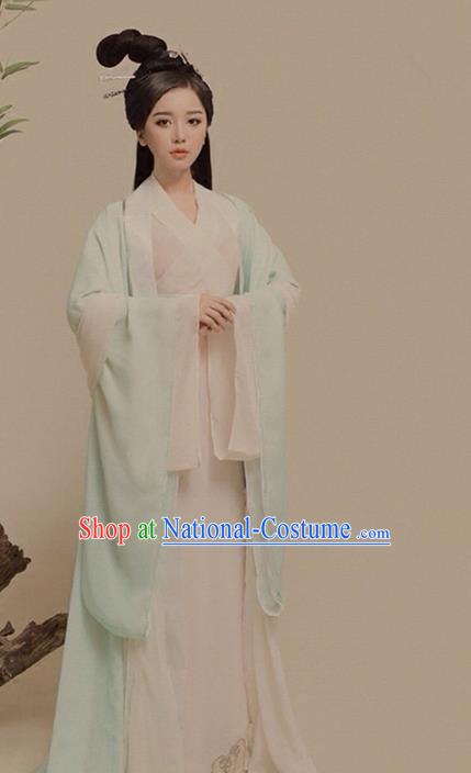 Asian Chinese Ancient Fairy Costume Traditional Han Dynasty Palace Princess Clothing and Headpiece Complete Set