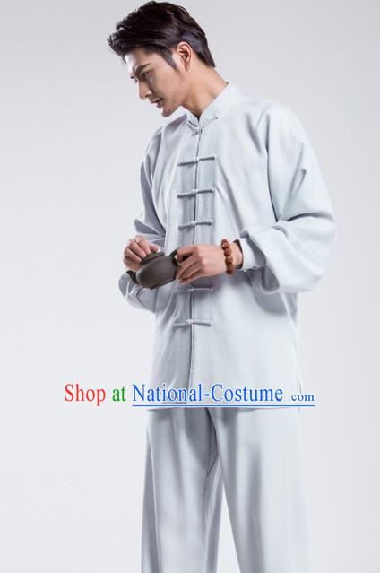 Top Grade Chinese Kung Fu Costume Tai Ji Training Light Blue Uniform, China Martial Arts Gongfu Clothing for Men