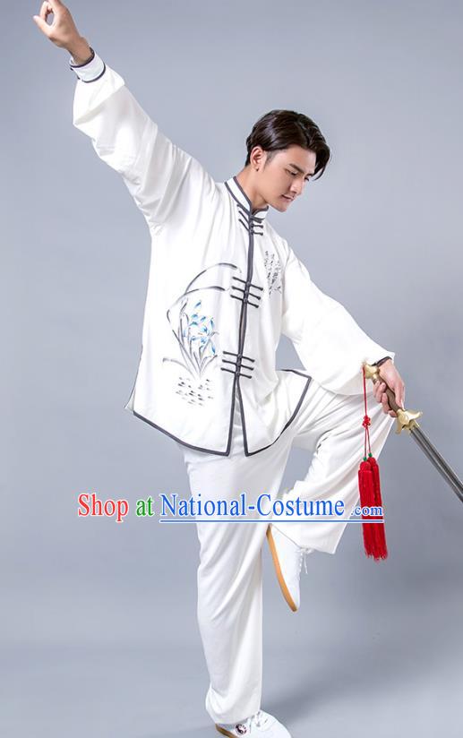 Top Grade Chinese Kung Fu Costume Tai Ji Training Printing Orchid Uniform, China Martial Arts Tang Suit Gongfu Clothing for Men