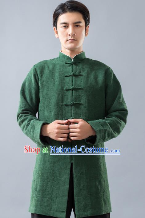 Top Grade Chinese Kung Fu Costume Tai Ji Training Uniform, China Martial Arts Green Tang Suit Gongfu Clothing for Men