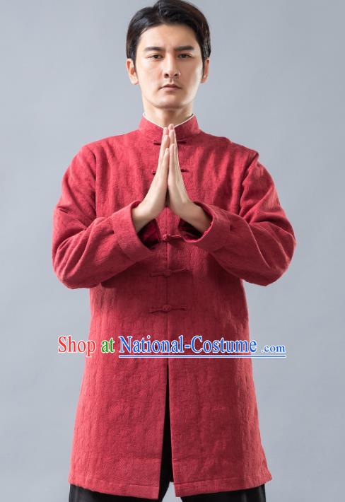 Top Grade Chinese Kung Fu Costume Tai Ji Training Uniform, China Martial Arts Red Tang Suit Gongfu Clothing for Men