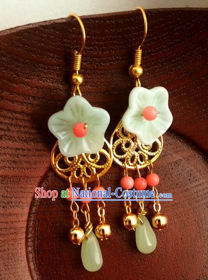 Traditional Handmade Chinese Ancient Princess Accessories Classical Green Flower Tassel Earrings for Women