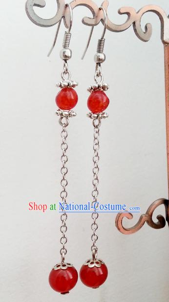 Traditional Handmade Chinese Ancient Princess Hanfu Eardrop Accessories Classical Red Beads Tassel Earrings for Women