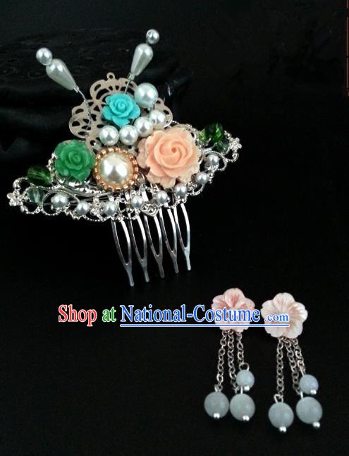 Traditional Handmade Chinese Ancient Classical Wedding Hair Accessories Hair Comb and Earrings for Women