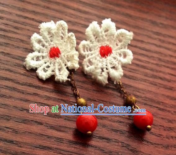 Traditional Handmade Chinese Ancient Princess Hanfu Lace Eardrop Classical Earrings for Women