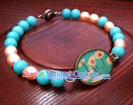 Traditional Handmade Chinese Ancient Classical Accessories Blue Beads Bracelets for Women