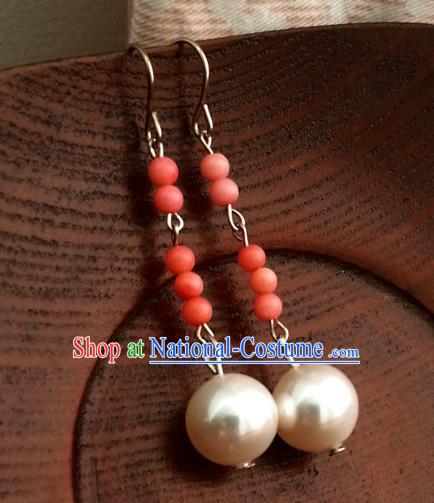 Traditional Handmade Chinese Ancient Princess Hanfu Pearl Eardrop Classical Earrings for Women