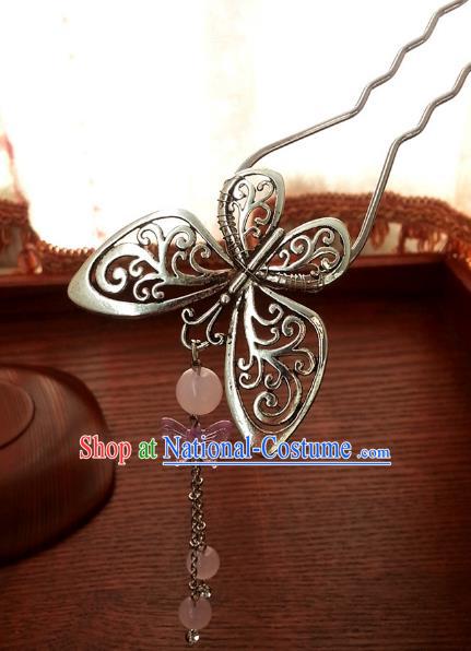 Traditional Handmade Chinese Ancient Classical Hair Accessories Butterfly Tassel Hairpins Headwear for Women