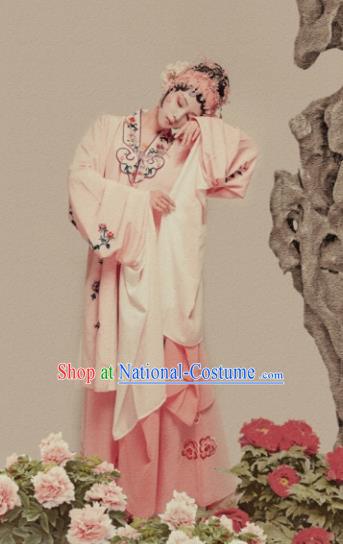 Chinese Ancient Peking Opera Young Lady Embroidered Costume and Handmade Headpiece Complete Set