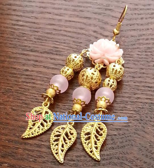 Traditional Chinese Handmade Classical Hanfu Golden Tassel Eardrop Ancient Palace Queen Earrings for Women