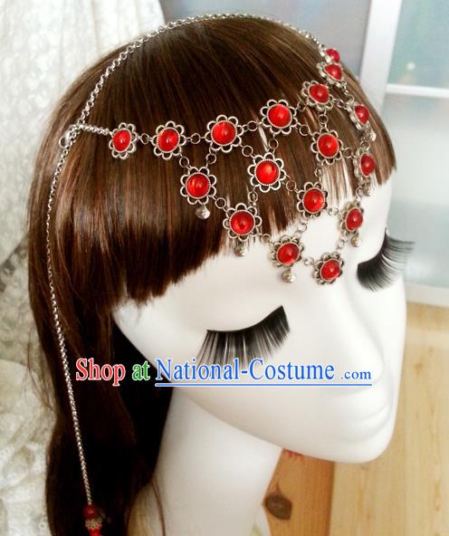 Handmade Traditional Chinese Classical Hair Accessories Red Frontlet Ancient Hanfu Hairpins Hair Fascinators for Women