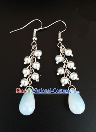 Asian Chinese Traditional Handmade Jewelry Accessories Opal Eardrop Hanfu Classical Earrings for Women