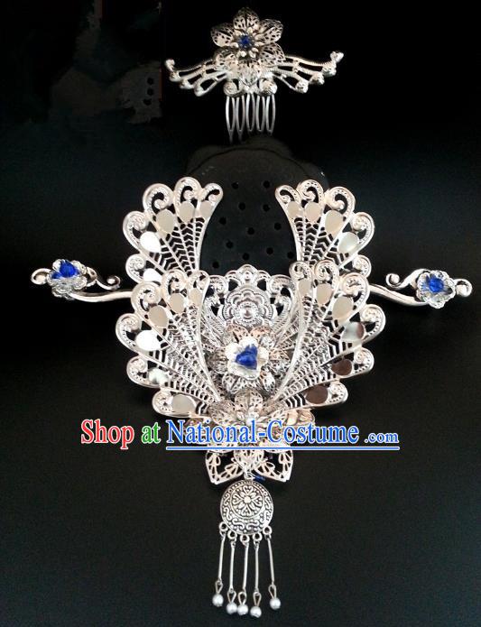 Handmade Traditional Chinese Classical Hair Accessories Ancient Bride Hanfu Phoenix Coronet Hairpins for Women