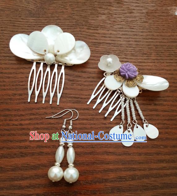 Traditional Handmade Chinese Classical Hair Accessories Ancient Princess Hairpins Hair Comb and Earrings for Women