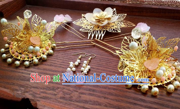 Handmade Traditional Chinese Classical Hair Accessories Ancient Bride Hanfu Hairpins Complete Set for Women